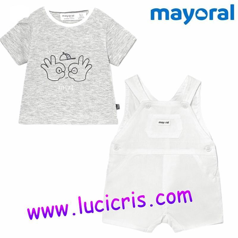 Conjunto Peto Blanco y Camiseta Gris Niño Bebé MAYORAL