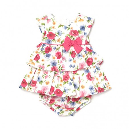 Vestido de Flores y Lazos para Bebé Niña MAYORAL Color FRAGOLA