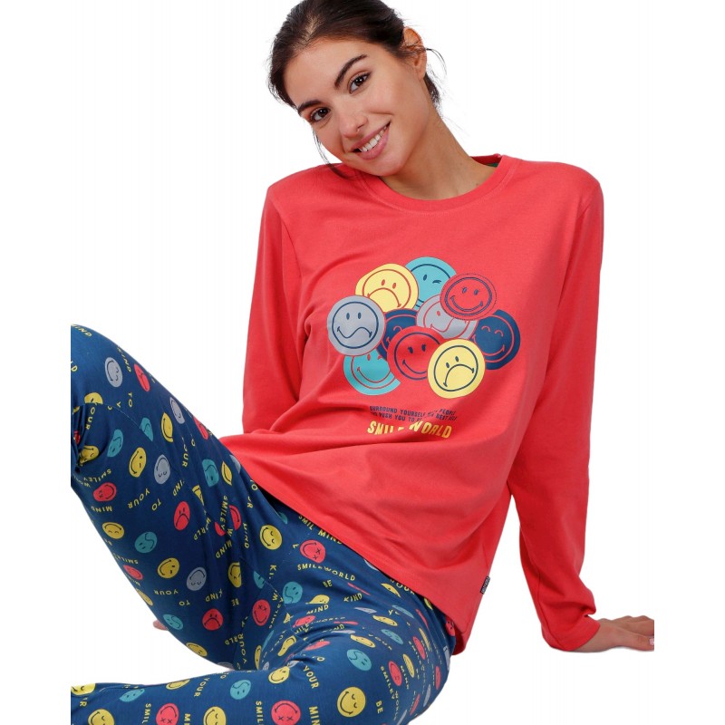 Pyjama weiblich Winter SMILEY Farbe Peach