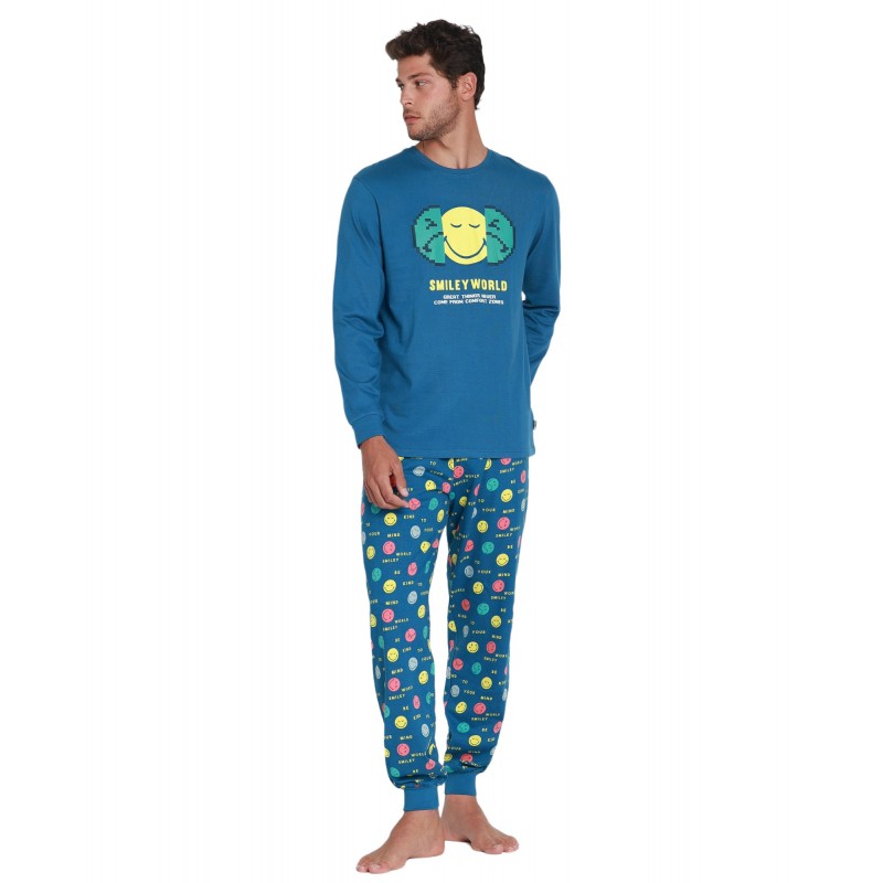 Pijama Hombre Invierno SMILEY Color Oceano