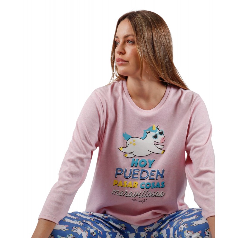 Pijama Frau Winter MR WONDERFUL Einhorn rosa