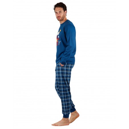 Pijama Hombre Invierno DISNEY Goofy Suspicious Azul Algodón Bolsillos