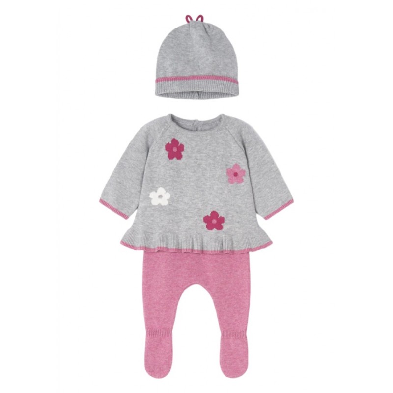 Conjunto polaina de tricot con gorro recién nacido ECOFRIENDS Color Berry