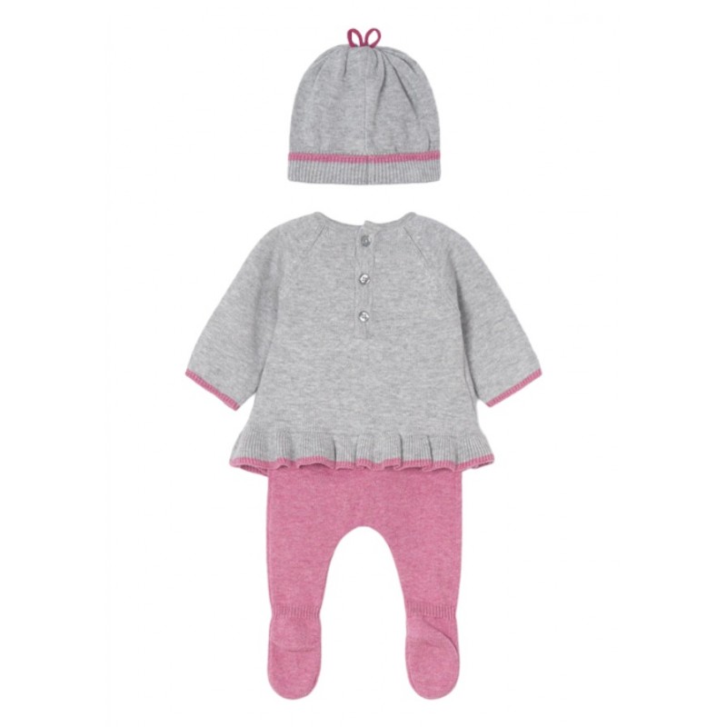 Conjunto polaina de tricot con gorro recién nacido ECOFRIENDS Color Berry