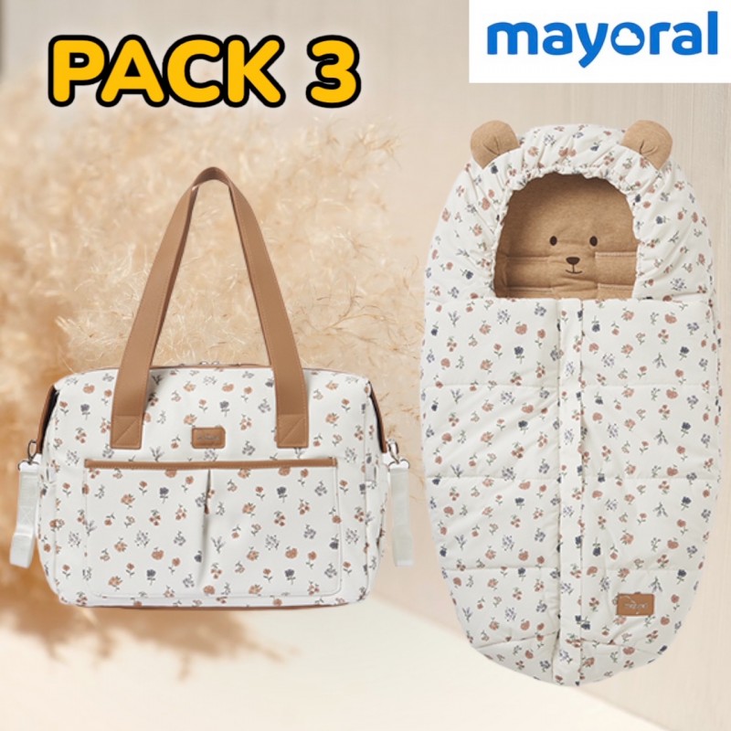 Pack 2 MAYORAL Bolso y Saco Capazo Flor Nata