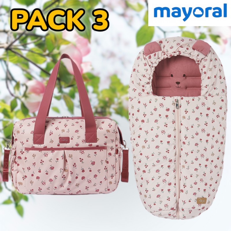 Pack 3 MAYORAL Bolso y Saco Capazo Flor Rosa