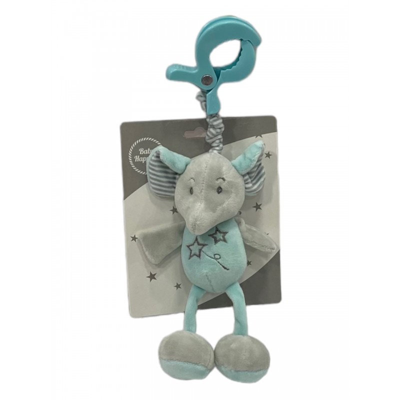 Poupée Hochet Éléphant avec Clip pour Bébé Couleur Verte