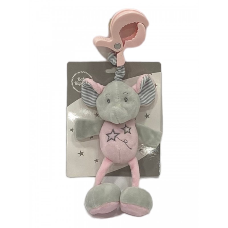 Elefant-Rasselpuppe mit Clip für Baby-Rosa-Farbe