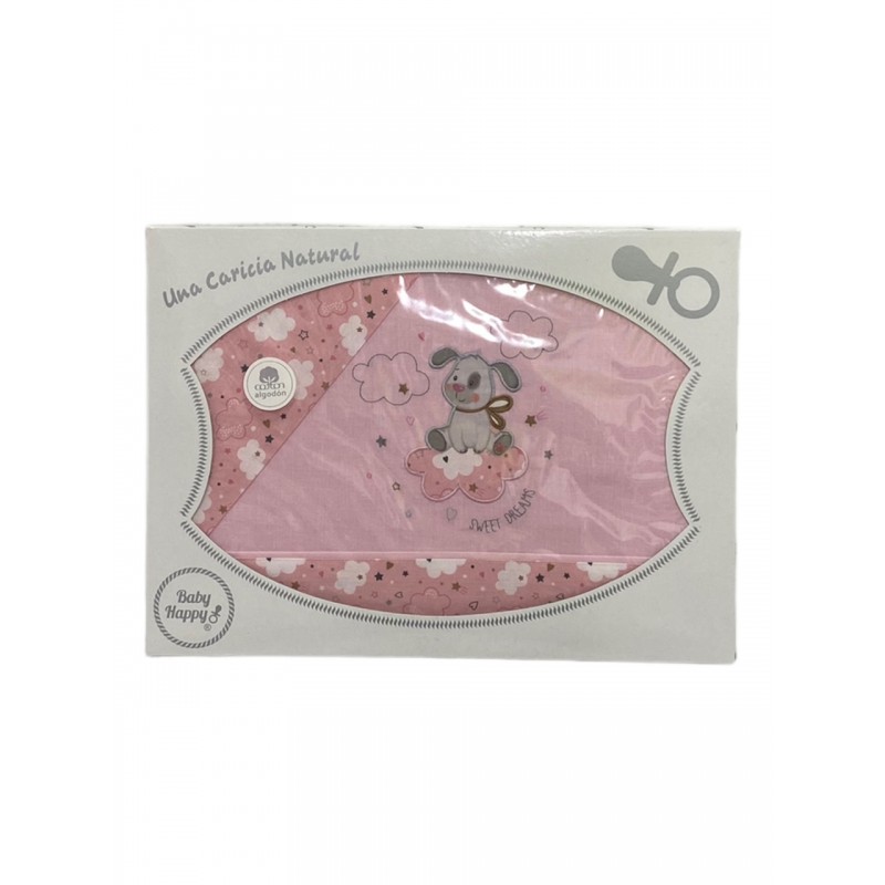 Set de Draps Chien pour Mini Berceau Couleur Rose