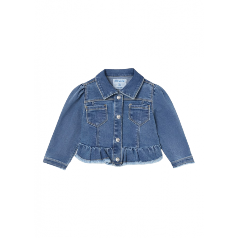 Denim-Jacke aus Baumwolle mit Rüschen für Babys