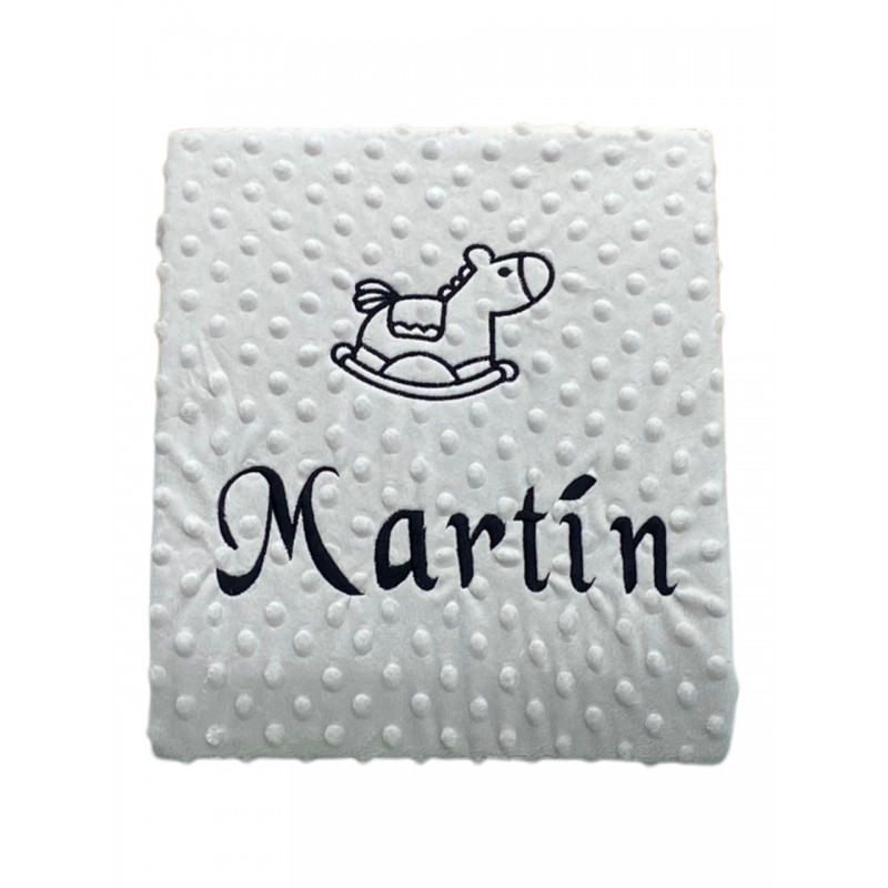 Coperta a pois colore grigio nome ricamato + disegno