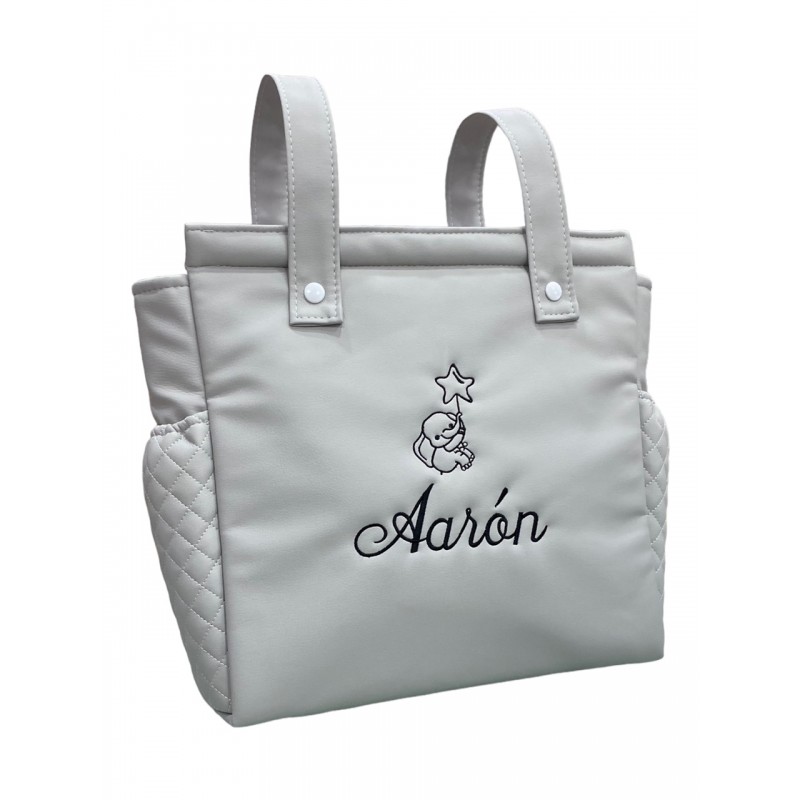 Bolsa de couro Panera personalizada cinza e desenho