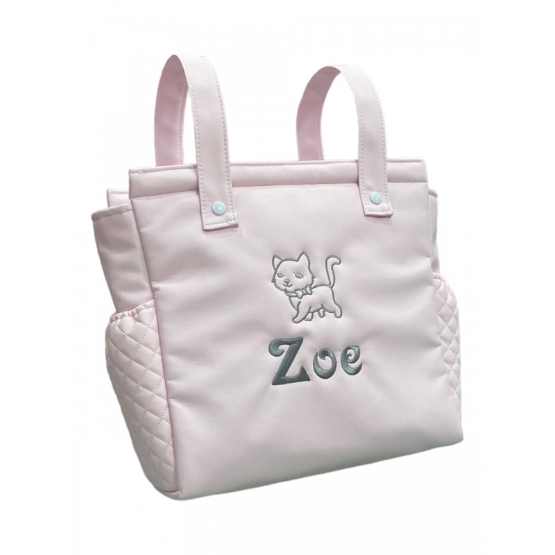 Bolso Panera Polipiel Bolsillos Personalizado Rosa y Dibujo