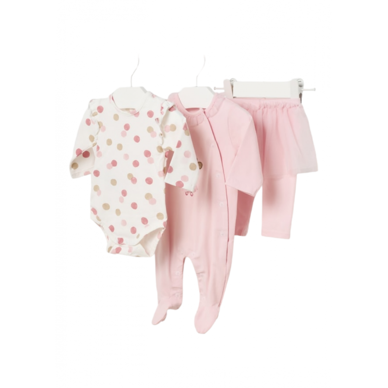 Set 3 pièces de coton MAYORAL pour bébé couleur rose bébé