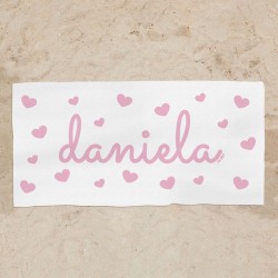 Toalla de baño Premium Corazones Rosa Personalizada