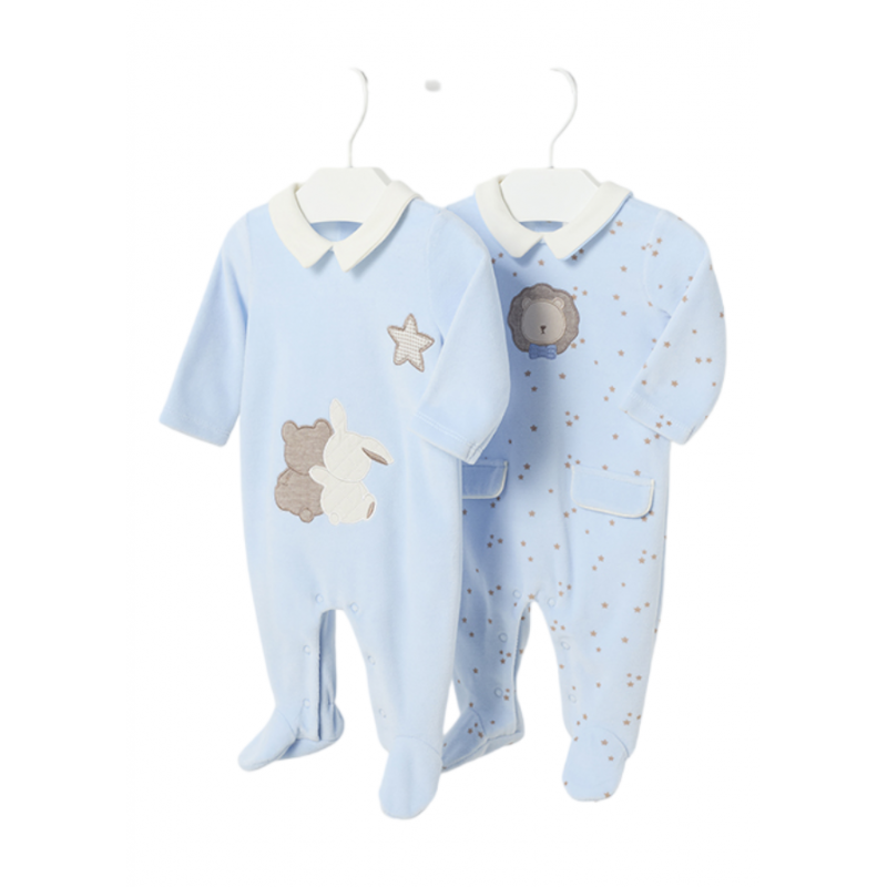 Ensemble 2 pyjamas bébé velours MAYORAL Couleur du ciel