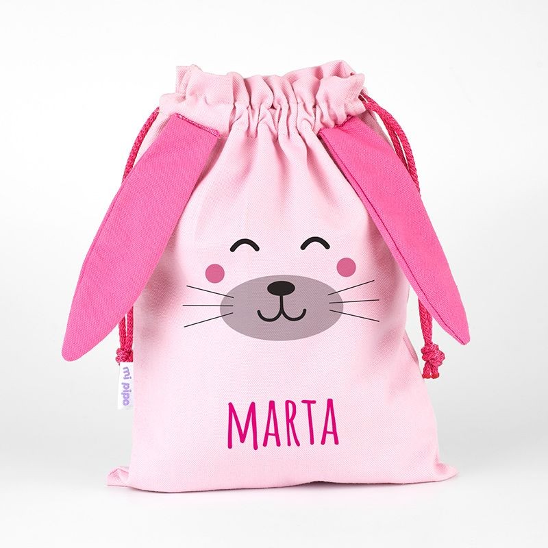 Sachet déjeuner ou merende zoo lapin rose personnalisé