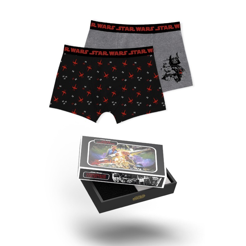 Pack 2 Boxers Homme STAR WARS Noir Gris