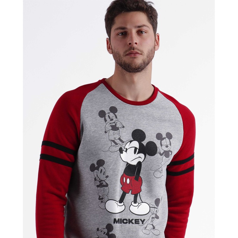 Pijama Hombre Invierno MICKEY MOUSE Gris Jaspe y Rojo