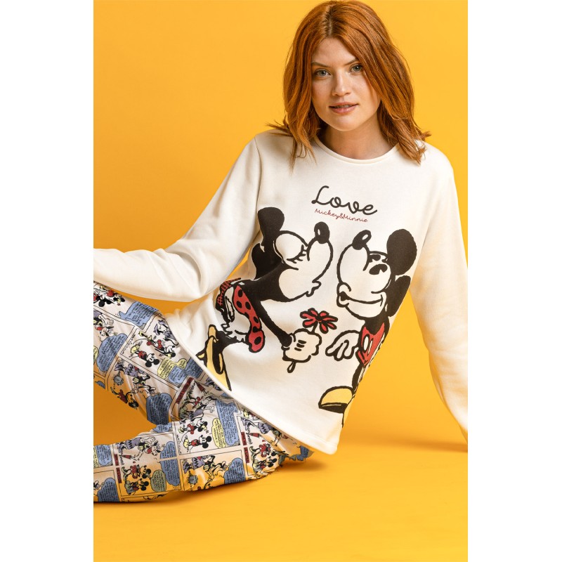 Pigiama invernale da donna in peluche MICKEY e MINNIE Ecru