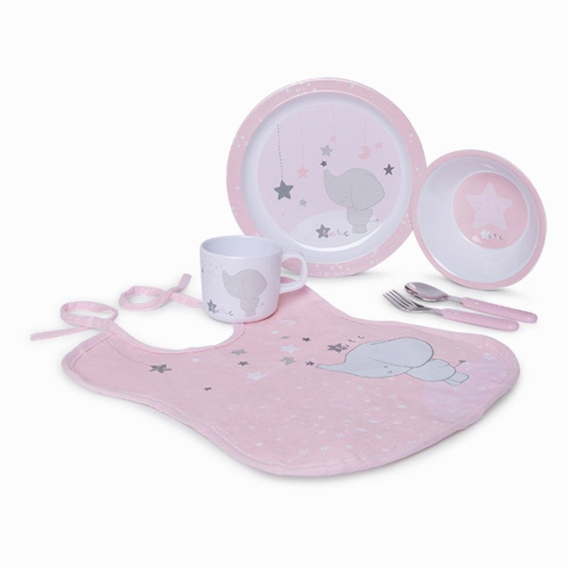 Set Vajilla 5 pezzi + Babero TUC TUC Rosa