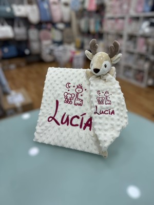 Confezione Manta e Dou Baby BEIGE Ricamato Magenta 2