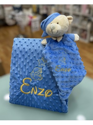 Confezione Manta e Dou Dou Baby Color AÑIL ricamato oro 2