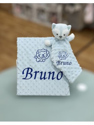 Confezione Manta e Dou Dou Baby Color ICLE ricamato AZUL 2