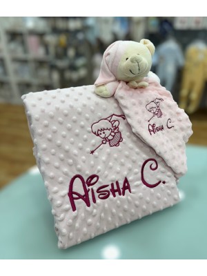 Pack Couverture Bébé et Dou Dou ROSE Brodé MAGENTA 2