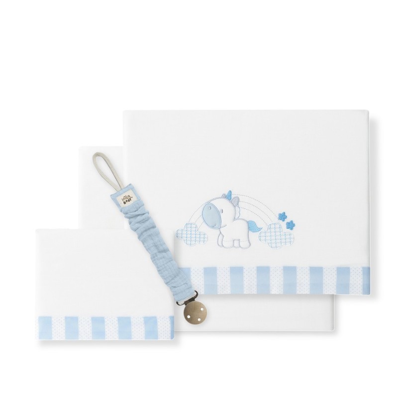 Interbaby Einhorn-Bettlaken-Set mit Schnuller, Blau