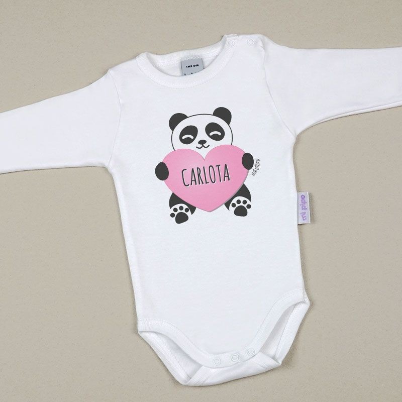 Body Baby Personalizado com nome impresso Pink Heart Panda