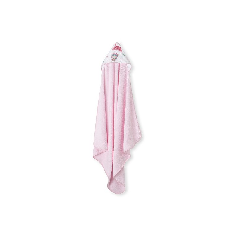 Capa de Baño y Babero Bebé Osito Paracaídas INTERBABY Rosa