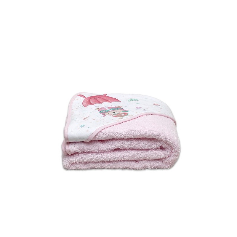 Capa de Baño y Babero Bebé Osito Paracaídas INTERBABY Rosa