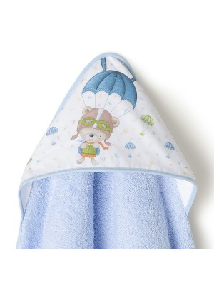 Capa de Baño y Babero Bebé Osito Paracaídas INTERBABY Azul