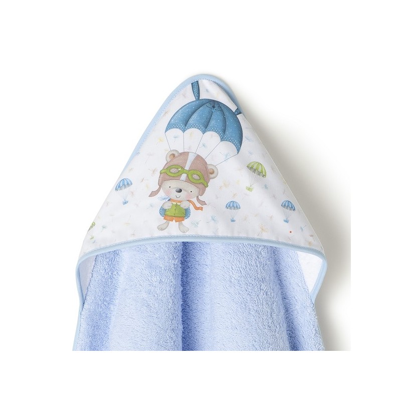 Capa de Baño y Babero Bebé Osito Paracaídas INTERBABY Azul