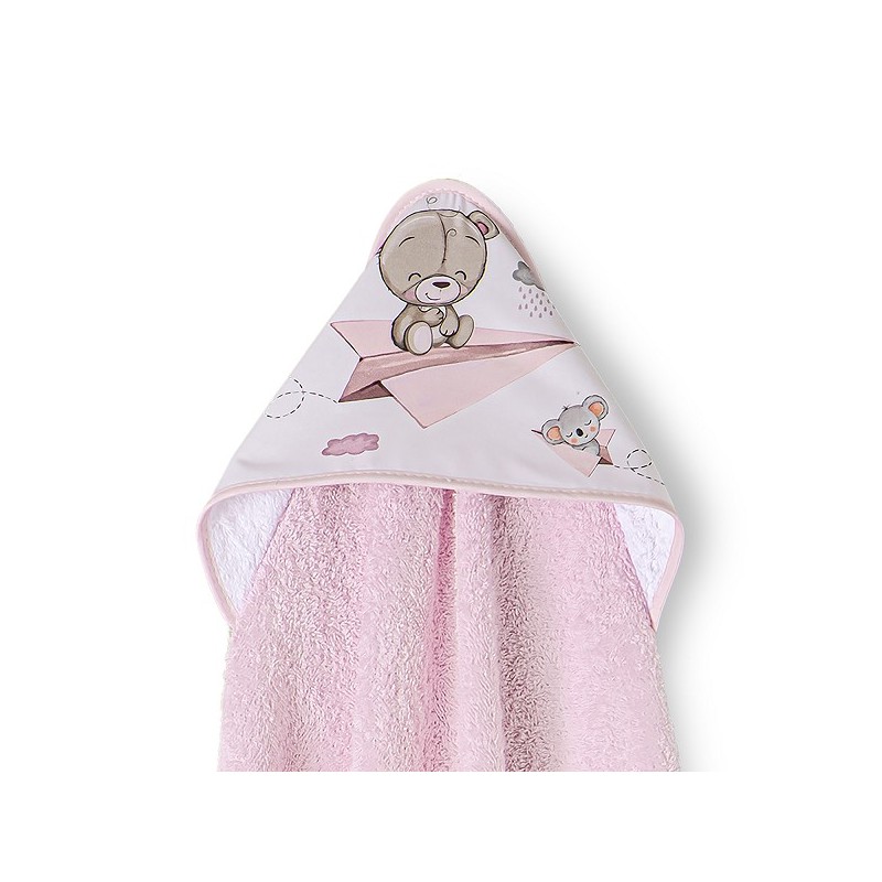 Capa de Baño y Babero Bebé Osito y Avión INTERBABY Rosa