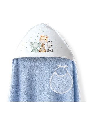 Capa de Baño y Babero Bebé Animales Babys INTERBABY Azul