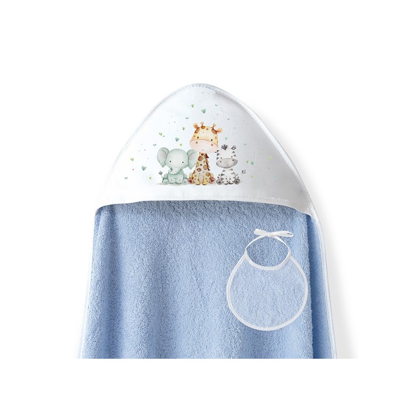 Capa de Baño y Babero Bebé Animales Babys INTERBABY Azul