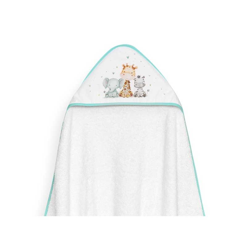 Capa de Baño y Babero Bebé Animales Babys INTERBABY Blanco y Menta