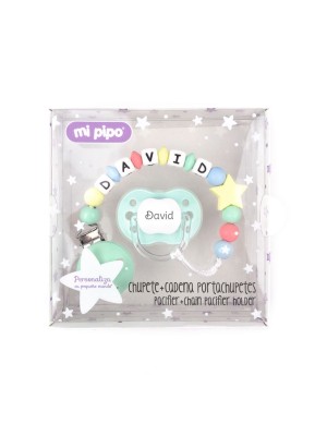 Chupete Purpurina Azul + Cadenita Silicona Estrella Azul personalizada 2