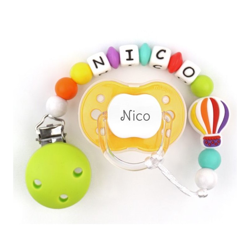 Chupete Sunset + Cadenita Silicona Globo Multicolor personalizada