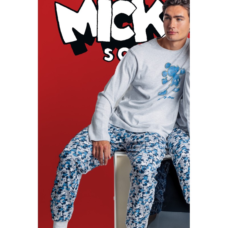 Pijama Hombre Invierno Mickey Mouse Disney Gris Jaspe