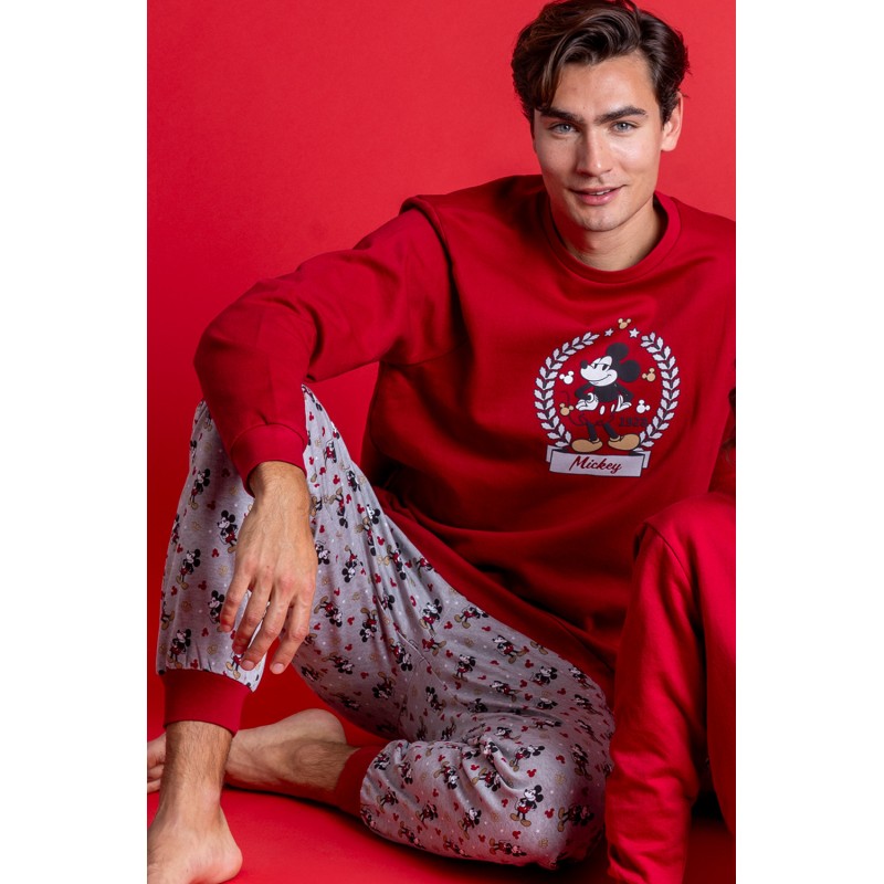 Pijama Hombre Invierno Mickey Mouse Disney Burdeos