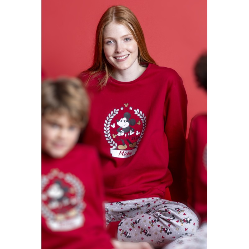 Burgunderroter Winter-Pyjama mit Mickey-Mouse-Disney-Motiv für Damen