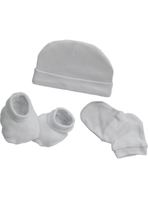 Set Recién Nacidos Gorro Manoplas y Patucos BLANCO