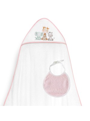 Capa Baño y Babero Bebé Animales INTERBABY Blanco/Rosa