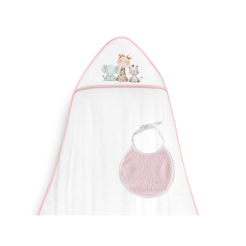 Capa Baño y Babero Bebé Animales INTERBABY Blanco/Rosa