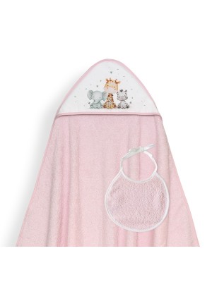 Capa Baño y Babero Bebé Animales INTERBABY Rosa