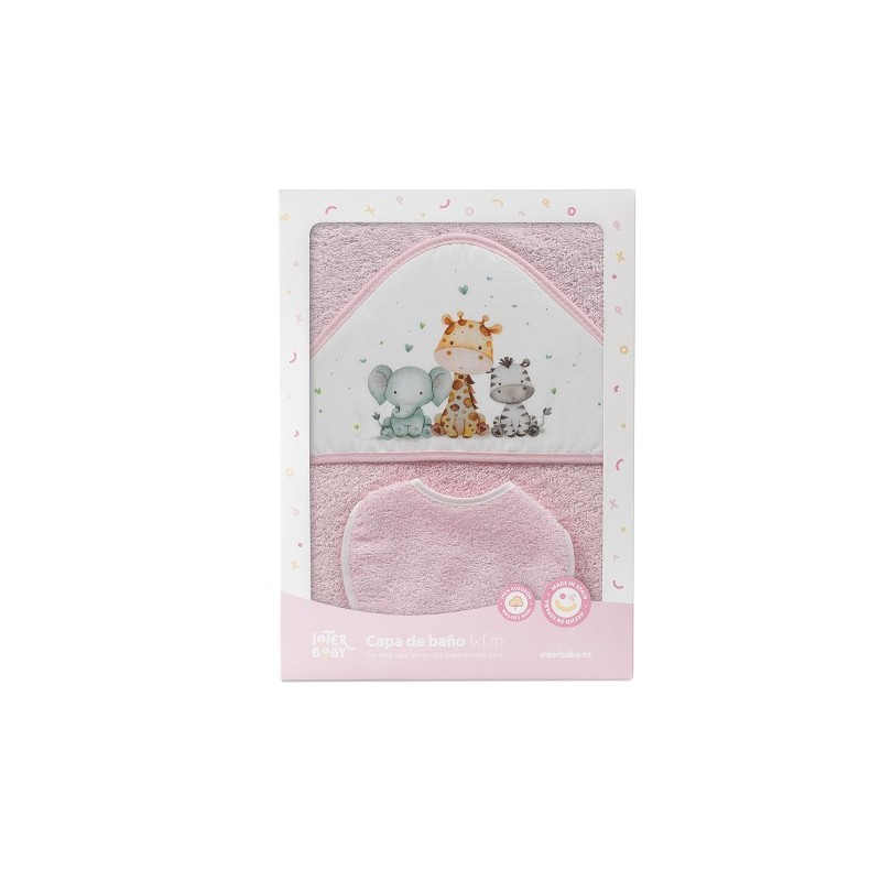 Capa Baño y Babero Bebé Animales INTERBABY Rosa