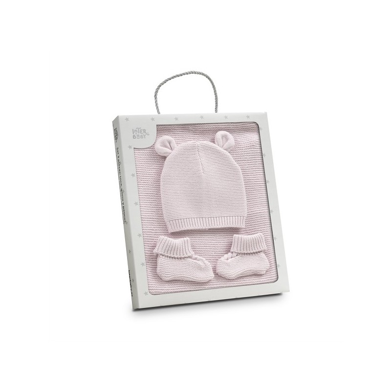 Set BEBÉ Toquilla+ Gorro + Patucos INTERBABY Rosa